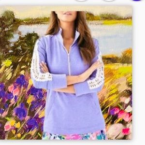 Lilly Pulitzer Skipper Popover Heathered Lilac Purple Lace Sleeves size XS